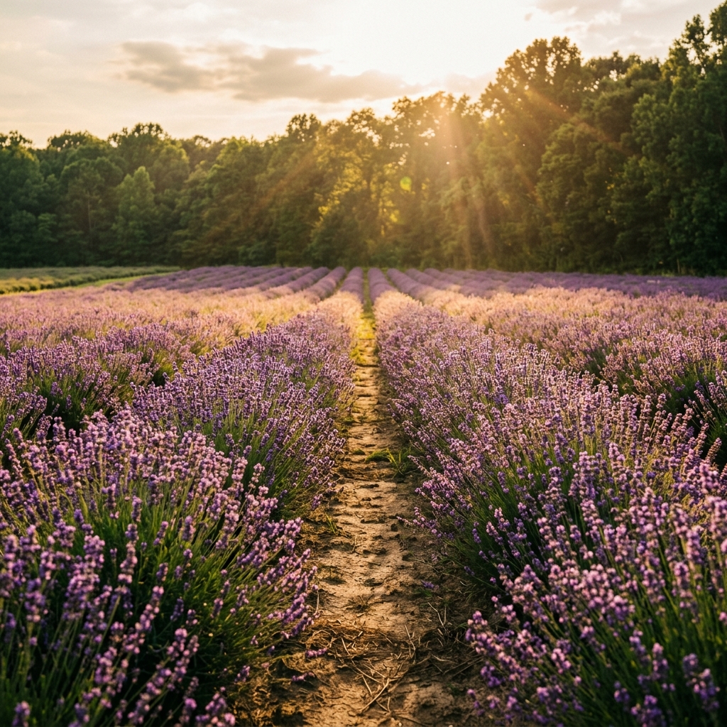 Flowing lavender fields at golden hour